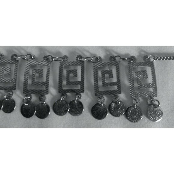 Necklace Vintage Textured Gold Tone Coin Choke rdangle Egypt belly dancer gypsy - Picture 7 of 10